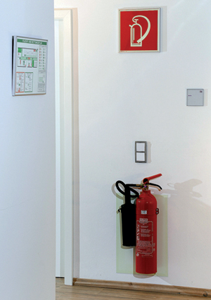 EverGlow Photoluminescent Evacuation Map and Glowing Backplate for Fire Extinguishers