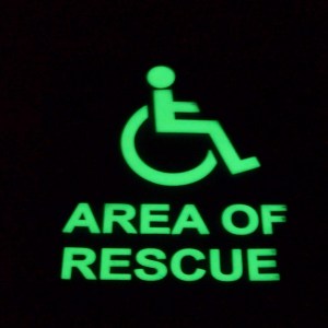 Area of rescue sign where the letters glow in the dark